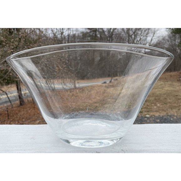 LARGE MCM Vintage Glass 12.25" Centerpiece Bowl Modern Clear Decor Design - Picture 9 of 16